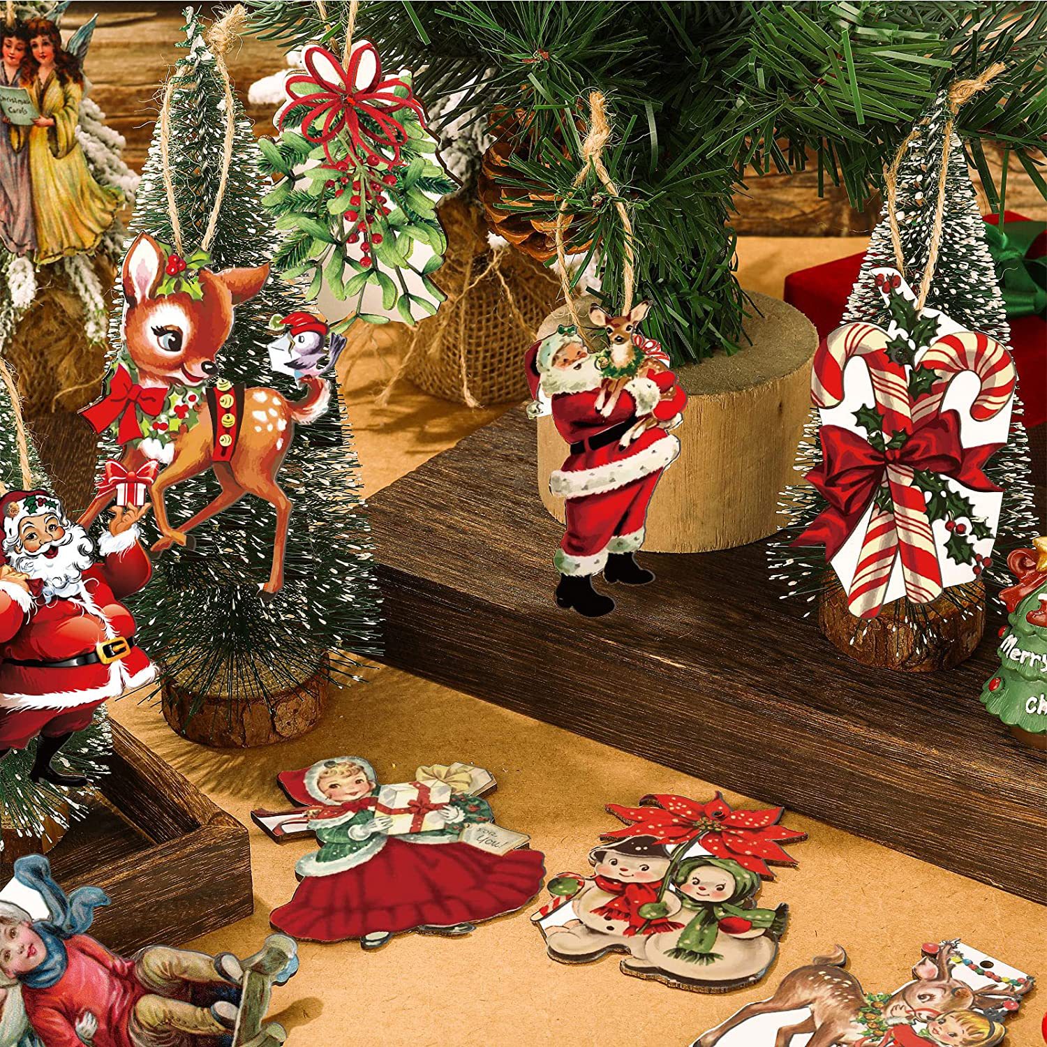 Tegooe 20PCS Vintage Style Christmas Printed Ornaments Set