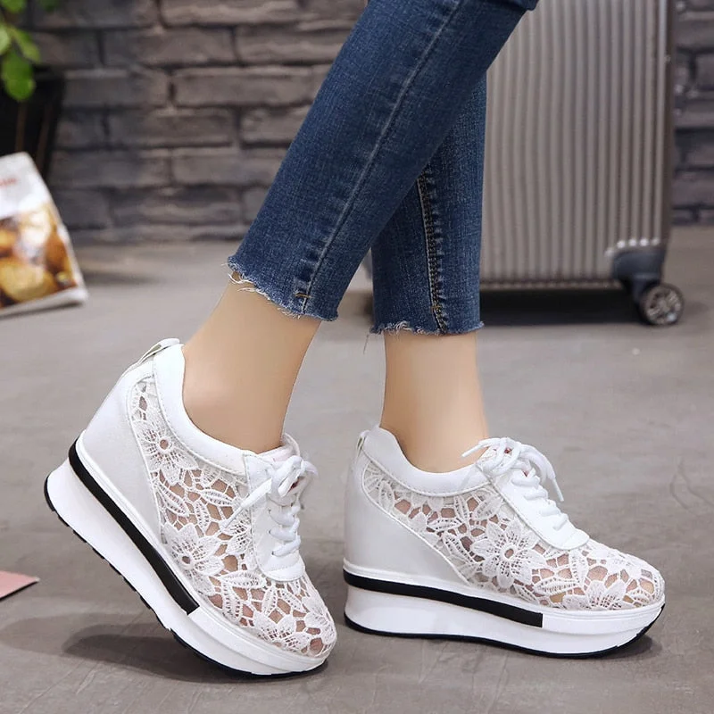 Vstacam 2023 Summer New Lace Breathable Sneakers Women Shoes Comfortable Casual Woman Platform Wedge Shoes