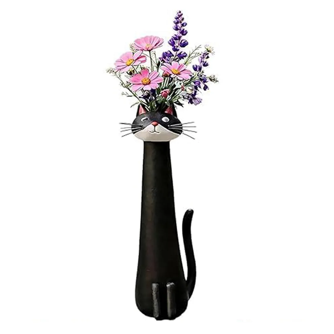 Handcrafted Quirky Cat Vase Modern Whimsical Resin Cat Flower Vase Creative Ornament for Living Room Office Study Home Decoration