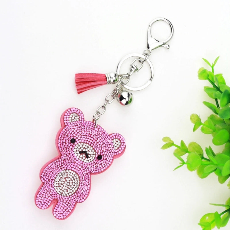 5 Pieces Cute Bear Flannel Diamond Women’s Keychain