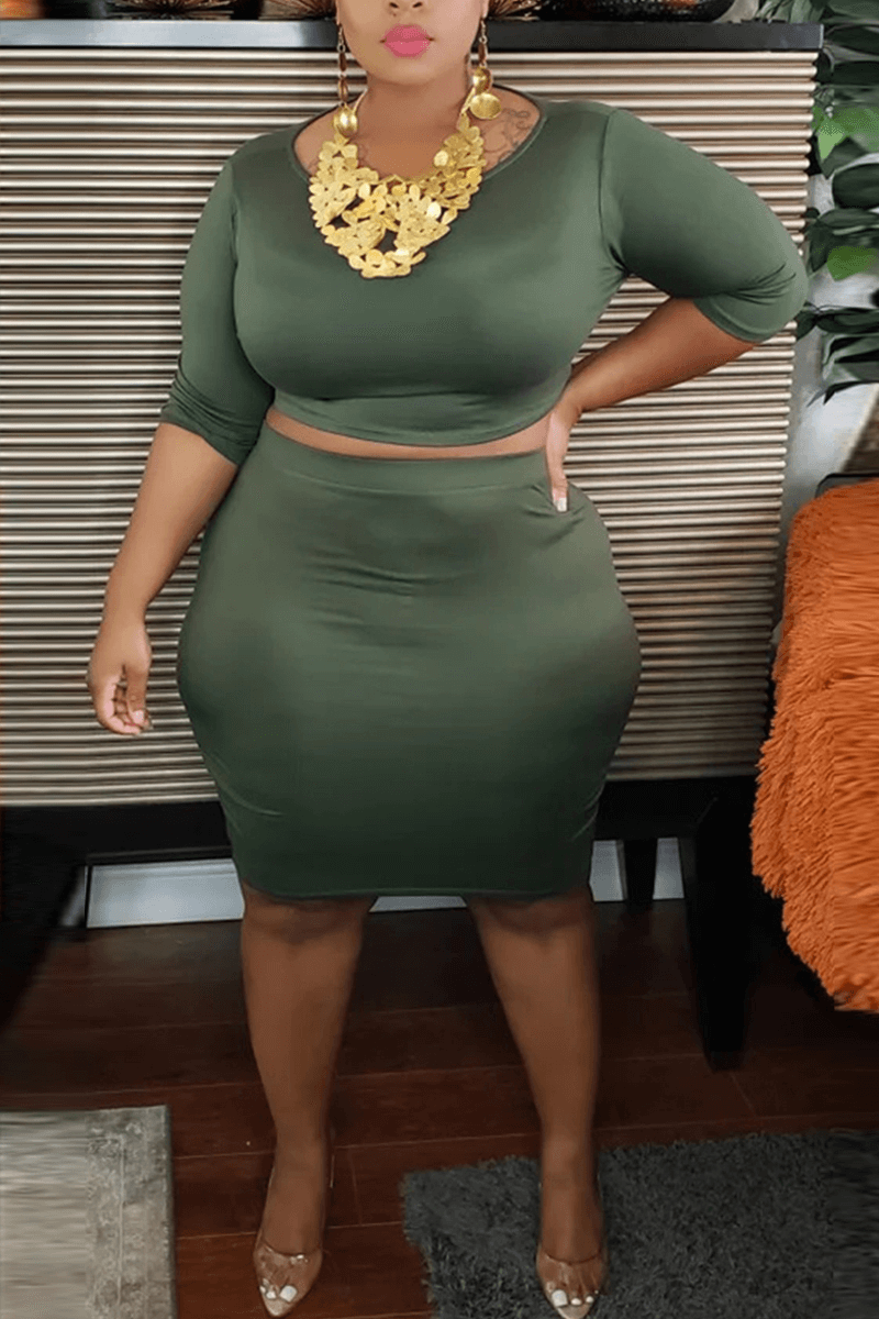 Fashion Casual Solid Color Plus Size Two Piece Set