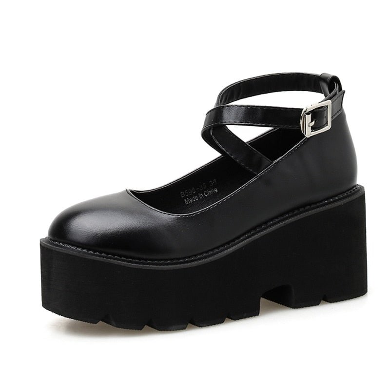Gdgydh College Student Shoes Girl LOLITA Shoes JK Uniform PU Leather Platform Heels Ankle Strap Womens Pumps 2021 New Spring
