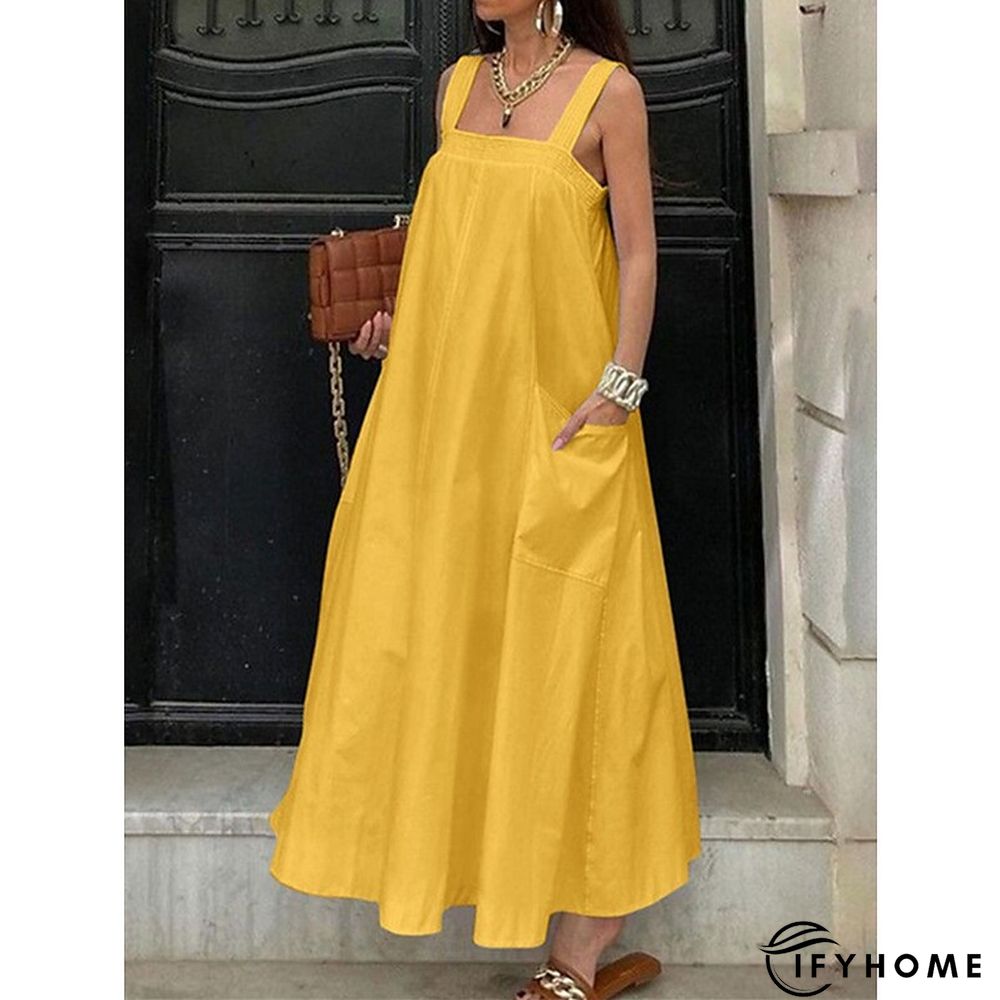 Women's Long Dress Maxi Dress Casual Dress Swing Dress Black Dress Pure Color Fashion Casual Outdoor Daily Date Backless Pocket Sleeveless Strap Dress Regular Fit Black White Yellow Spring Summer S M | IFYHOME