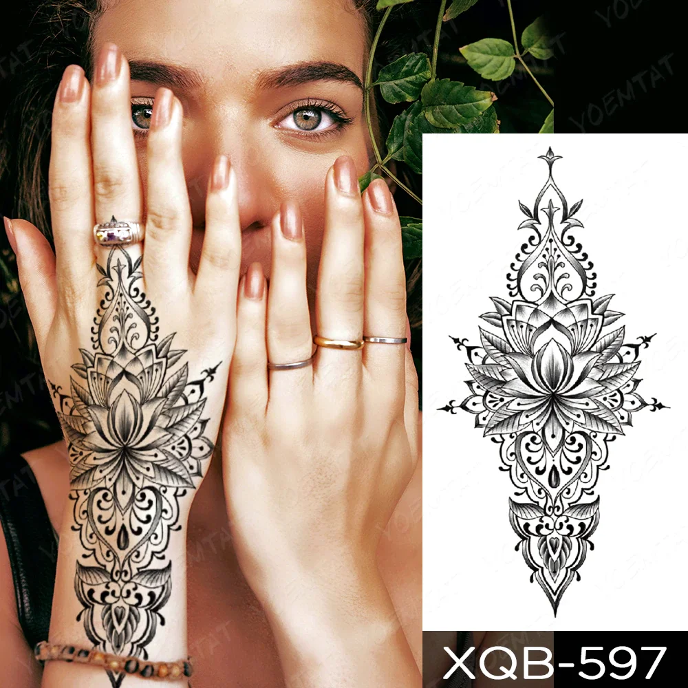 Sdrawing Temporary Tattoo Sticker Henna Mehndi Totem Flash Tatto Lotus Flower Hand Fingers Body Art Arm Fake Tatoo Men Women