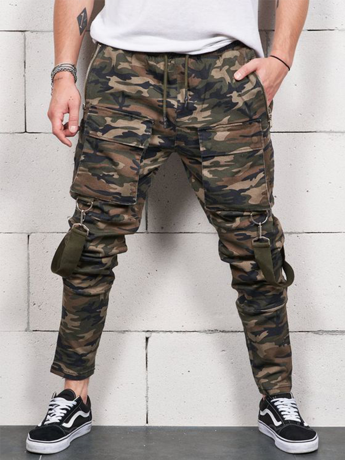 Men's Olive Green Camouflage Cargo Pants With Detachable Legs