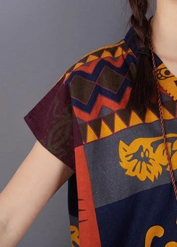 French print cotton quilting clothes v neck Maxi summer Dresses