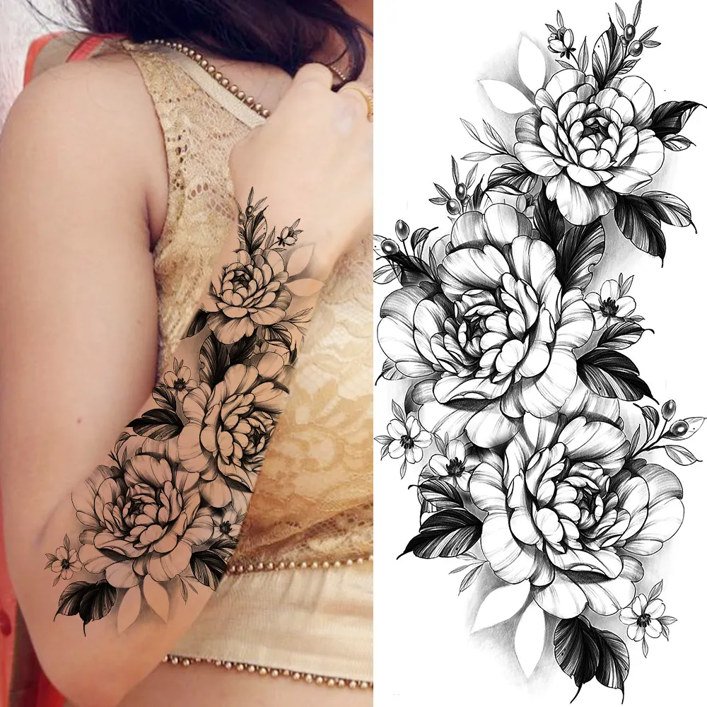 Sdrawing Sunflower Butterfly Temporary Tattoos For Women Adult Rose Flower Moon Fake Tattoo Arm Body Art Decoration Tatoo Paper