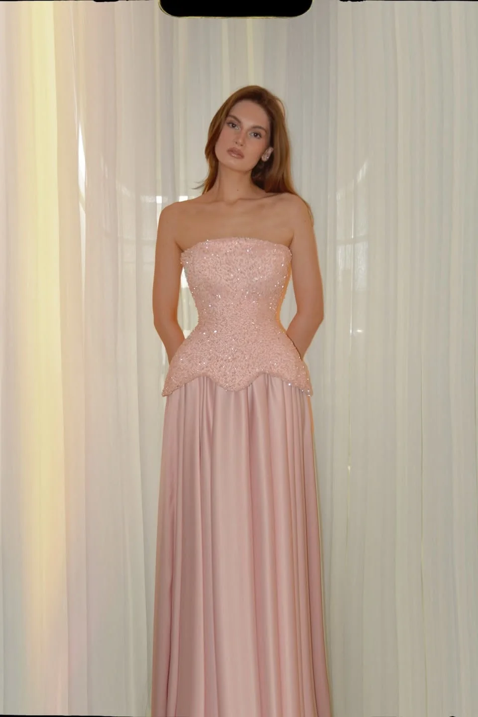 Daisda Sleeveless Square Strapless Prom Dress With Sequins