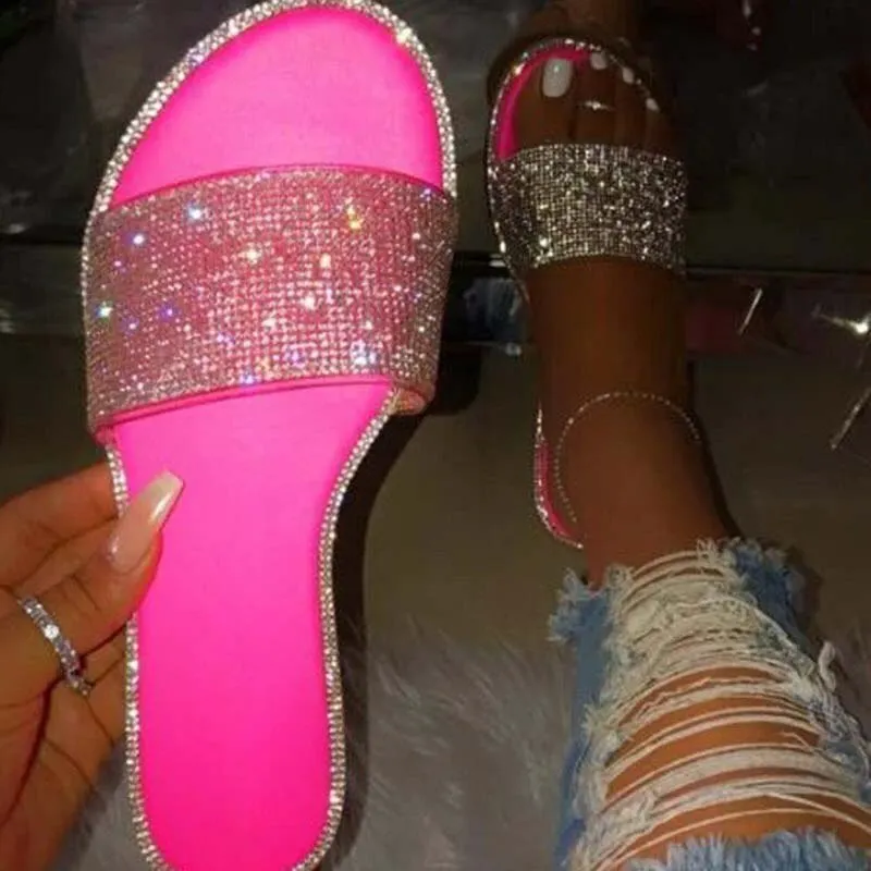 Women Shoes Crystal Slippers Summer Sandals For Women Fashion Candy Color Flip Flops Women Sandals Flat Slides Sandalia Feminina
