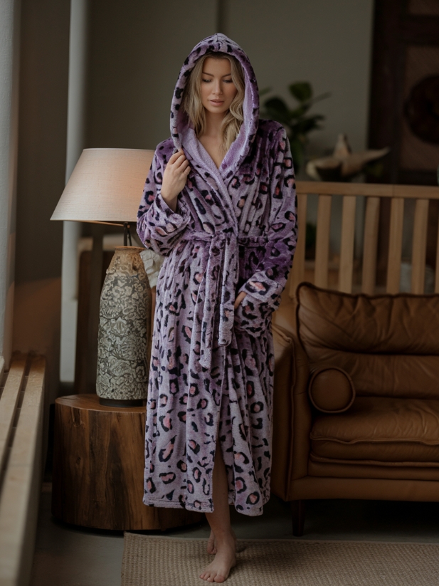 Flannel Leopard Print Hooded Robe