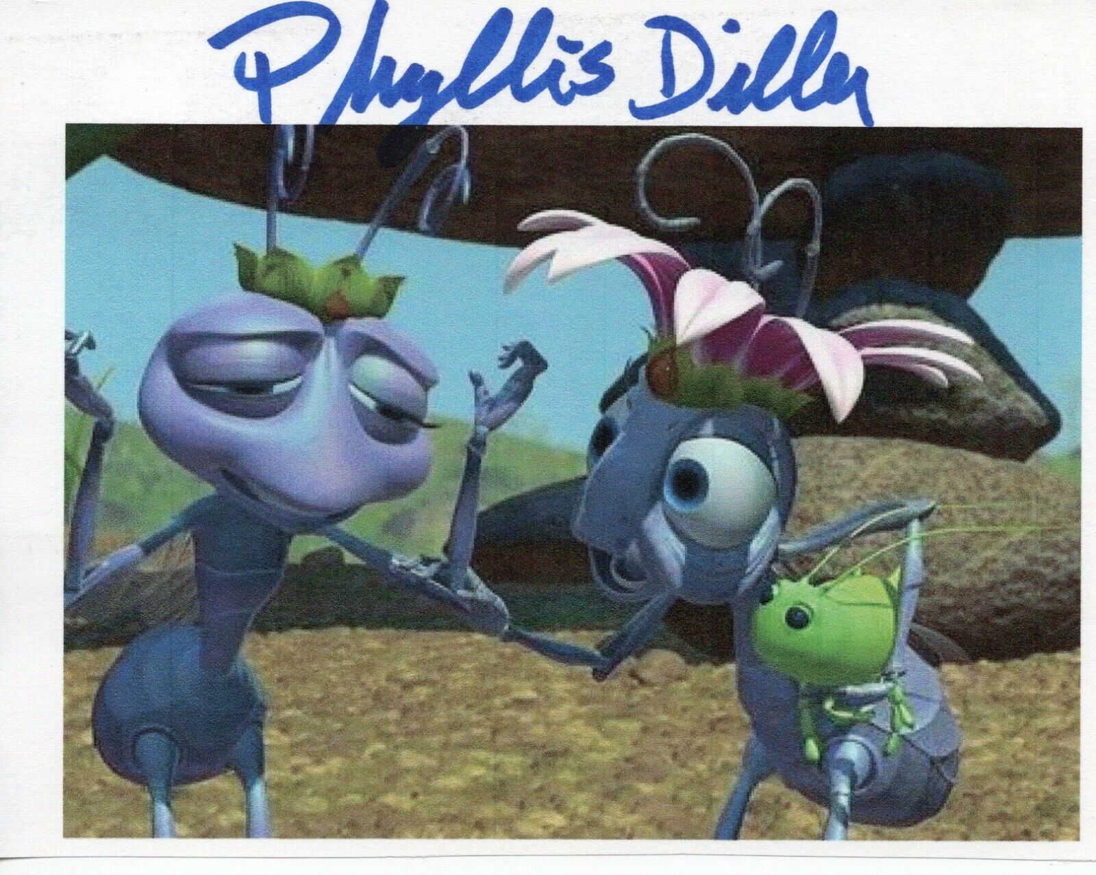 Phyllis Diller Original Autographed 4 x 6 in. Paper Photo Poster painting A Bugs Life