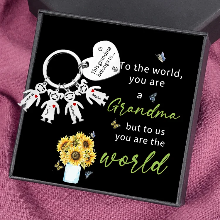 4 Names-Personalized Grandma Kid Charm Keychain Gift Set-Custom Special Keychain Gift For Grandma for Nan-Thank You For Being Such An Important Piece of Our Life