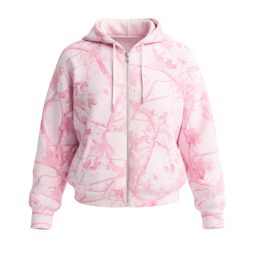 Women's Vintage Street Style Pink Camouflage Zip-up Hooded Jacket