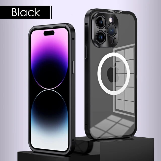 Aluminum Alloy Luxury Clear Metal Frame Magnetic Magsafing Protective for iPhone Case