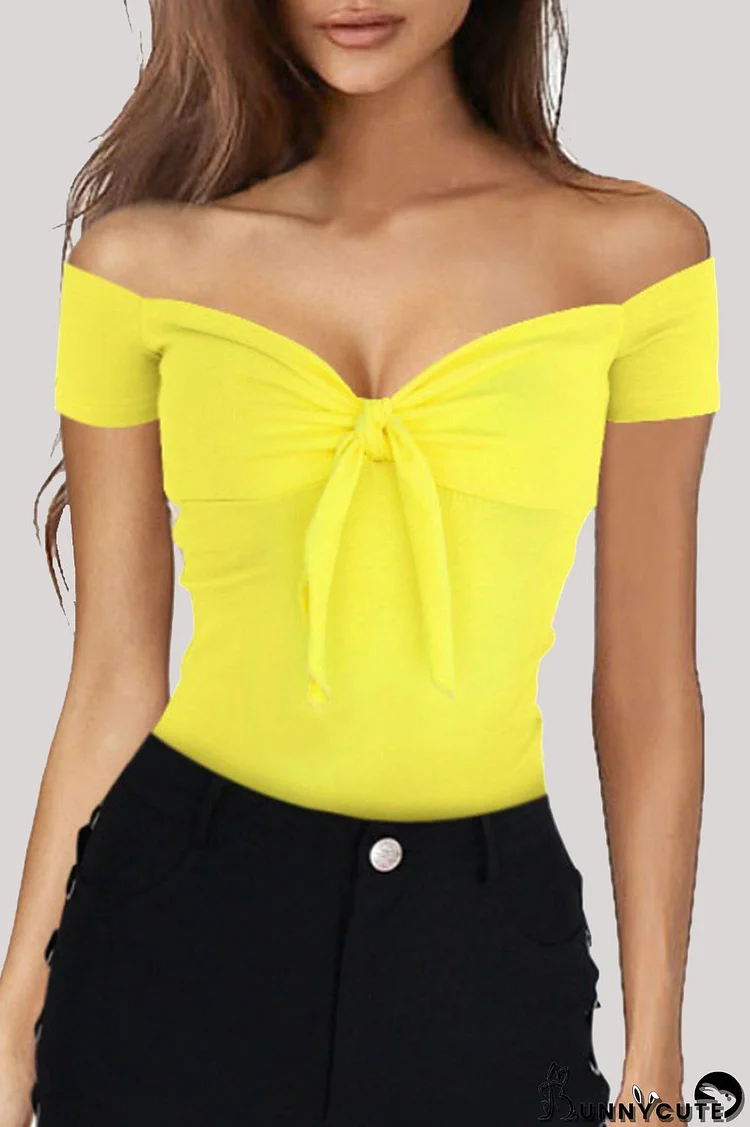 Yellow Fashion Casual Solid Backless Off the Shoulder T-Shirts