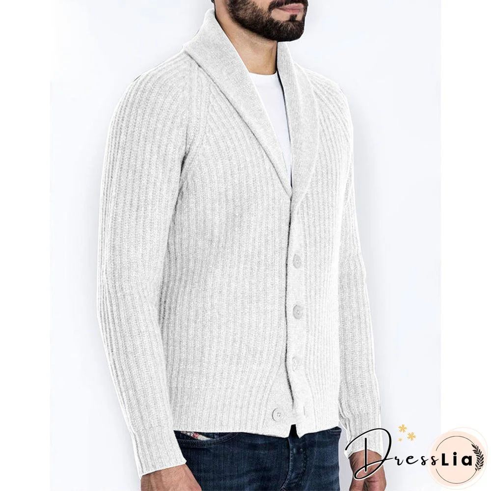 Suit Collar Solid Color Men's Knitted Sweater