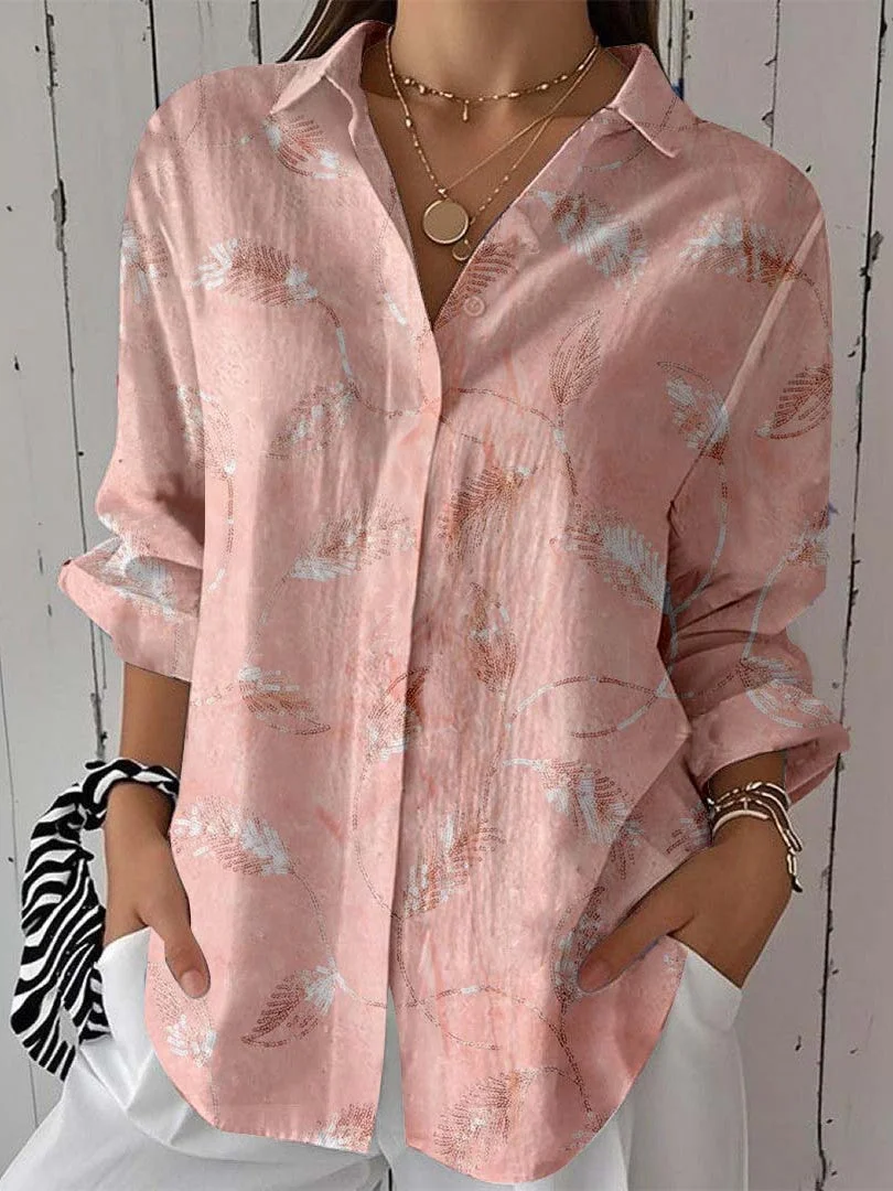 Women 3/4 Sleeve Shirt Collar Floral Printed Graphic Button Tops