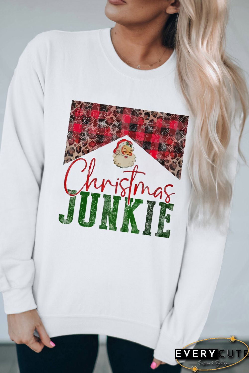 White Christmas JUNKIE Plaid Print Pullover Sweatshirt