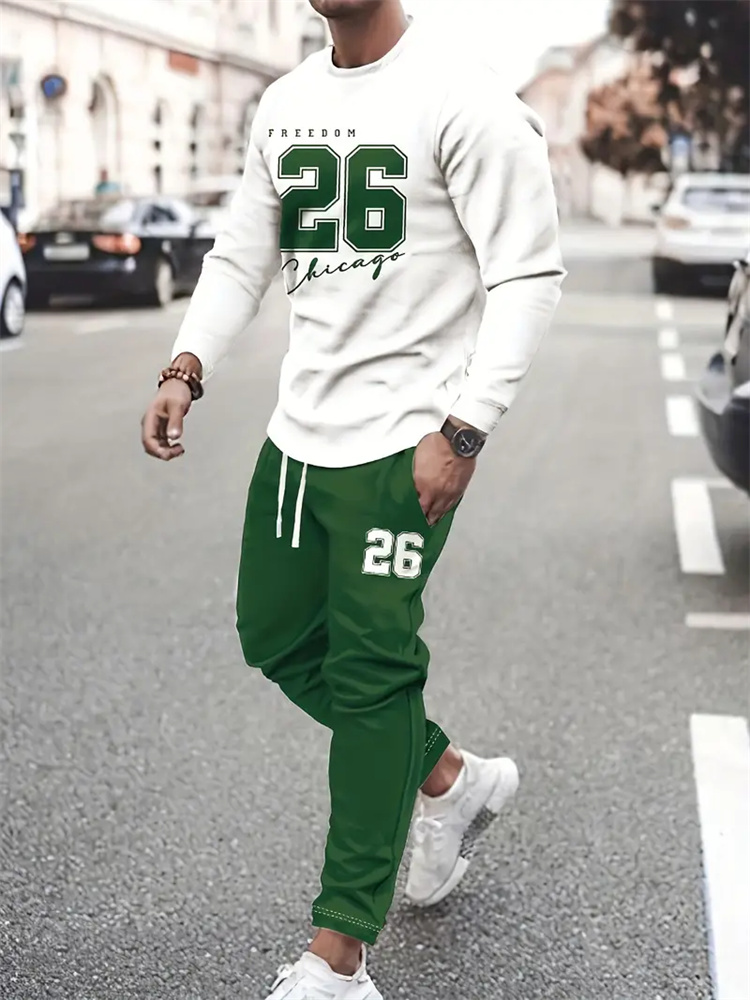 Jogging Sweatshirt Set Men's Digital Printed Long Sleeve Set Fashion Casual Autumn Round Neck Sports Sweatshirt And Pants