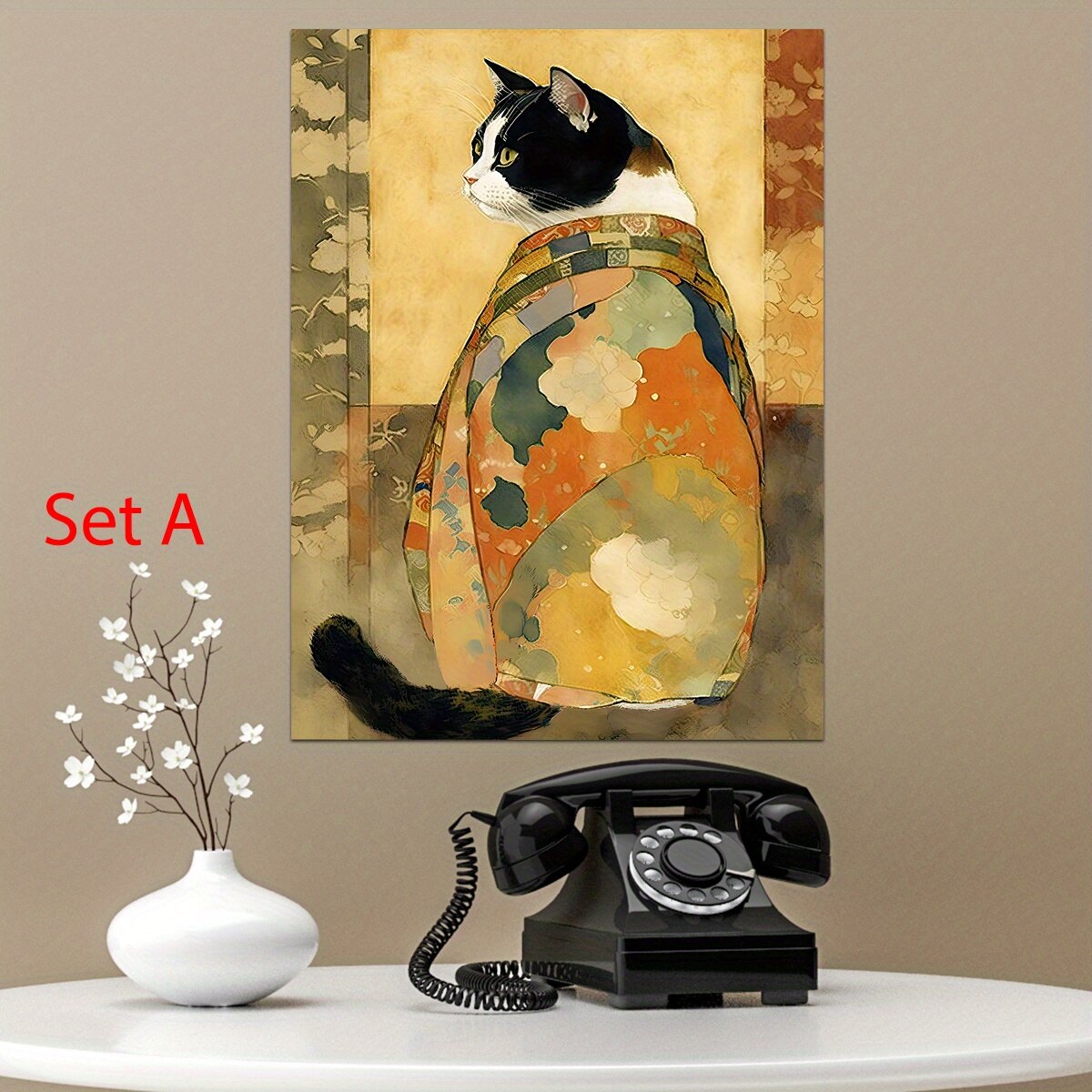 1pcs Japan Cats In Kimono Print Wall Art Vintage Style Animal Drawing Cute Oriental Japandi Home Decor Canvas Painting No Frame