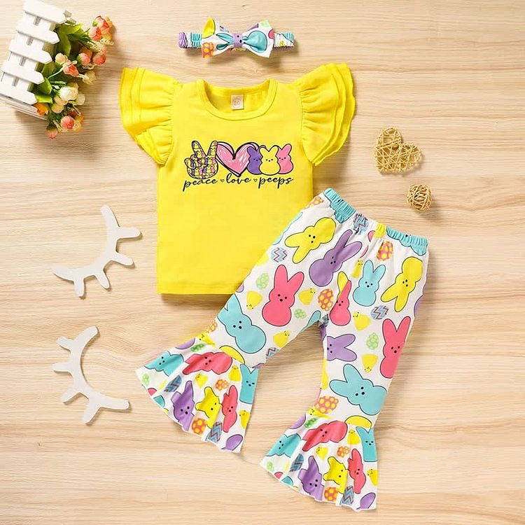 PEACE LOVE PEEPS Toddler Girl Bunny 3 Pieces Set