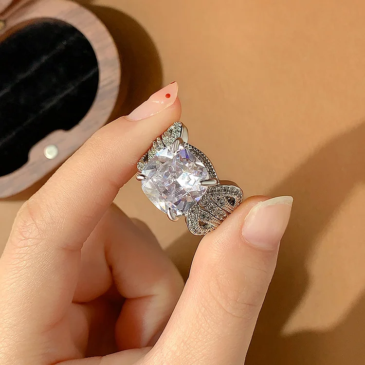 Sparkling Diamond Square 2-Piece Ring Set