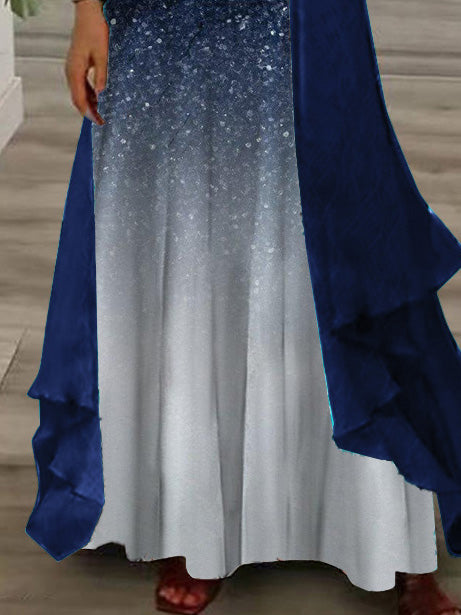 Women's Long Sleeve V-neck Graphic Printed Two Pieces Maxi Dress