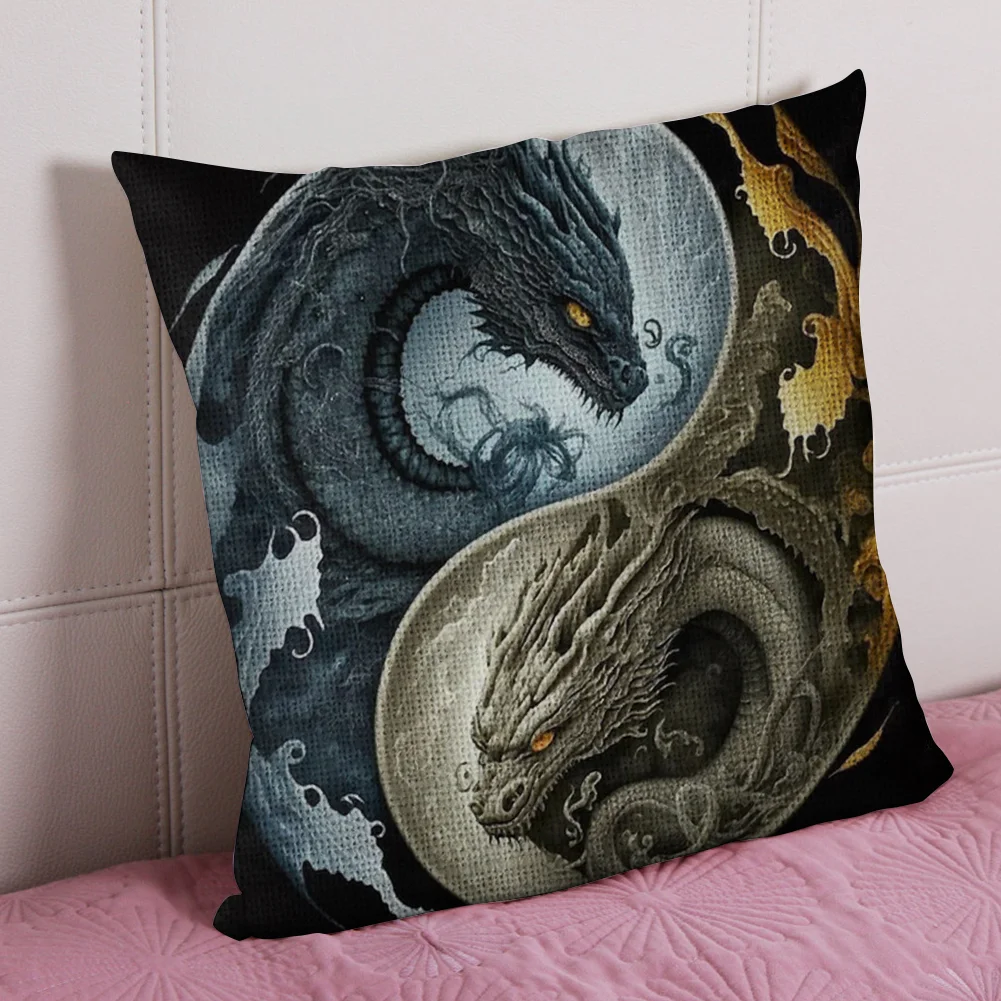 11CT Stamped Cross Stitch Pillow Cover with Zip Dragon(Canvas|45*45cm)