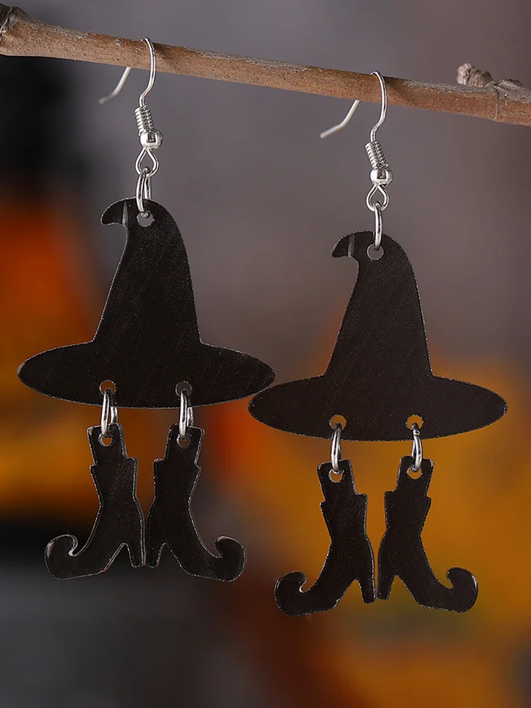 Women's Halloween Gothic Witch Hat Boots Earrings