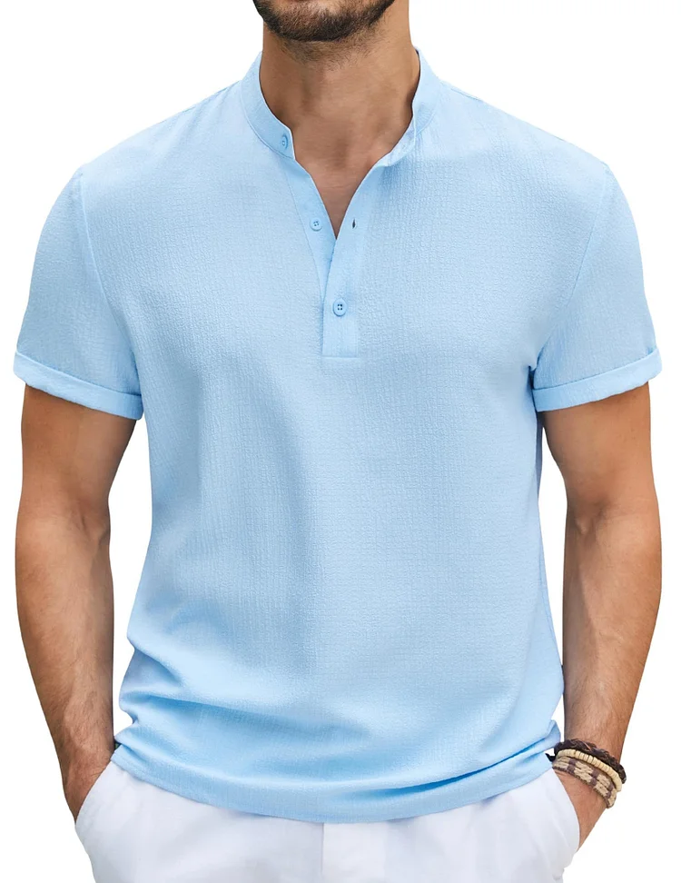 Men's Fashionable Anti-Wrinkle Fabric Henley Shirt