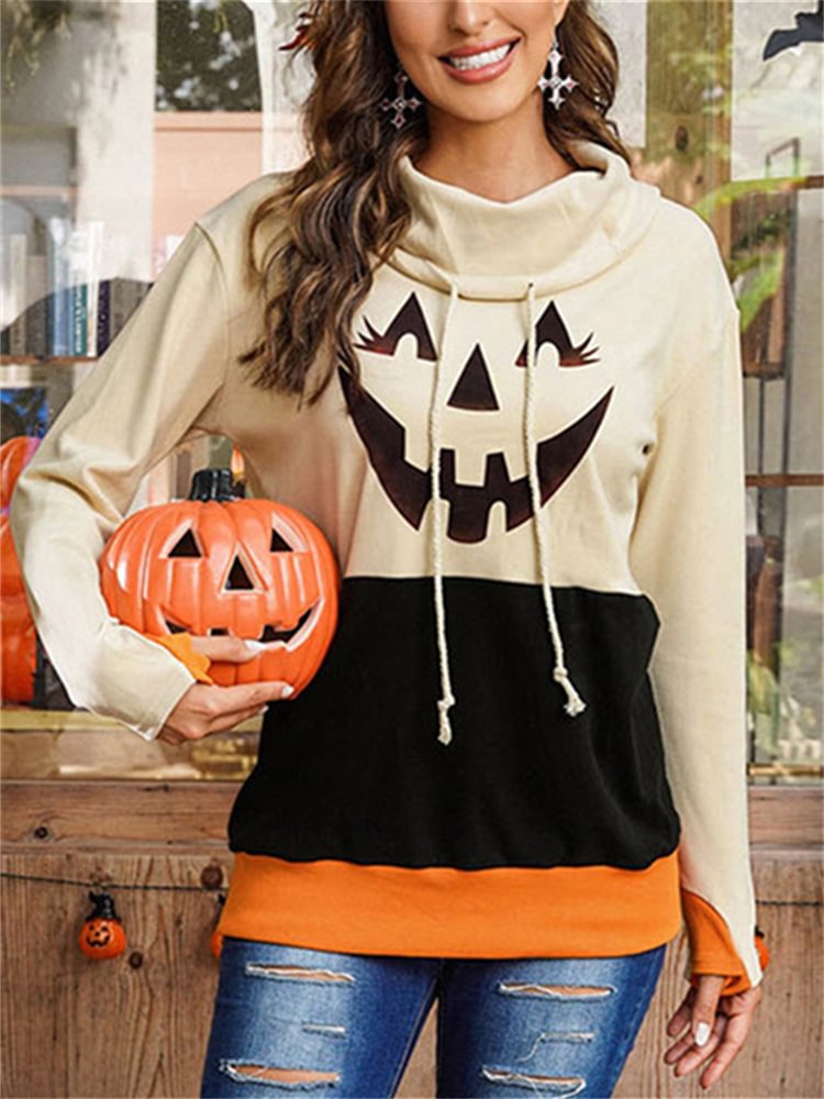 Halloween Spooky Ghost Face Plus Size Hooded Pullover Tops