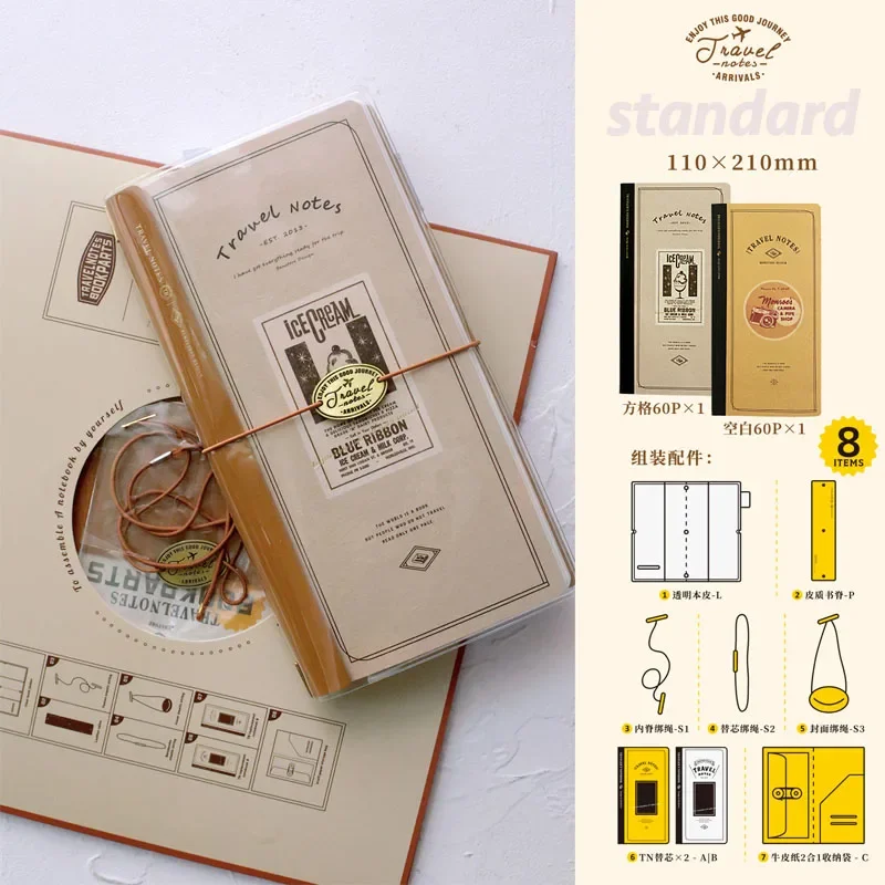 Fromthenon Simple Vintage Lambskin Assembly Transparent Travel Notebook Passport Folder DIY Portable Travel Planner Journal