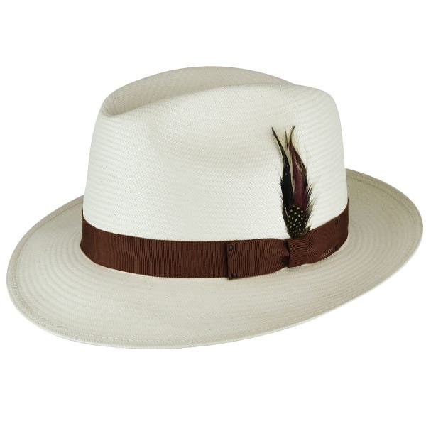 Fedora-Handmade Panama-HANSON White/Rust[BUY 2 FREE SHIPPING & BOX PACKING]
