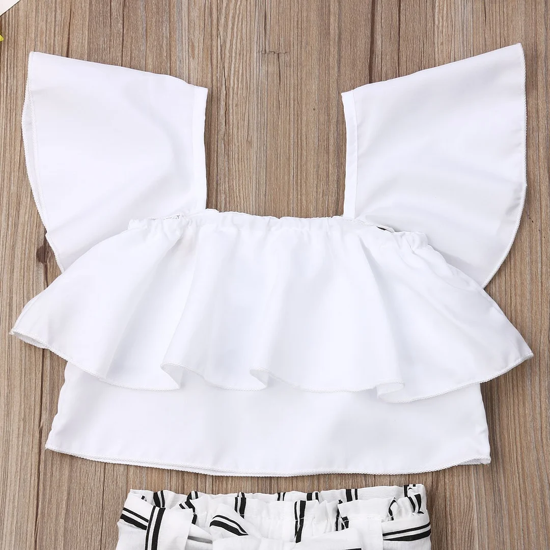 2019 Baby Summer Clothing Fashion Toddler Baby Girls Vest Off Shoulder Top Wide Stripe Pants Kids Clothes 2Pcs Set Outfits 2-7T