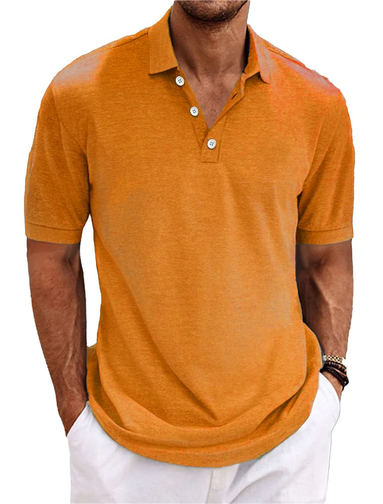 Men's Stylish Casual Polo Collar Solid Color Short Sleeve Polo Shirt