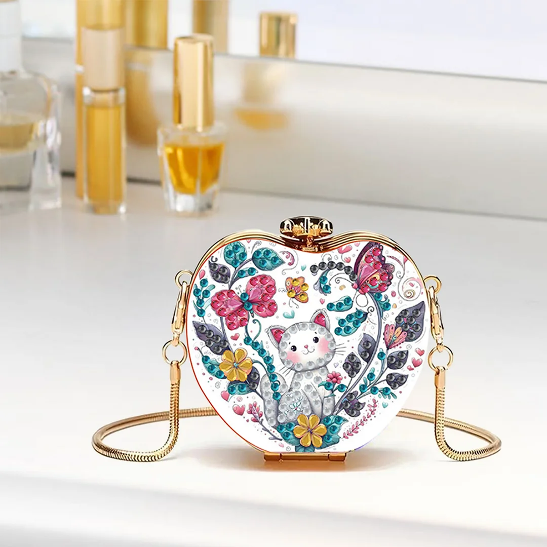 Cat DIY Acrylic Love Art Diamond Painting Coin Purse with Chain for Women Girl