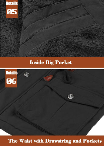 Men's Jacket Winter Cotton Military Trucker Cargo Jacket Fleece Lined Coats With Removable Hood