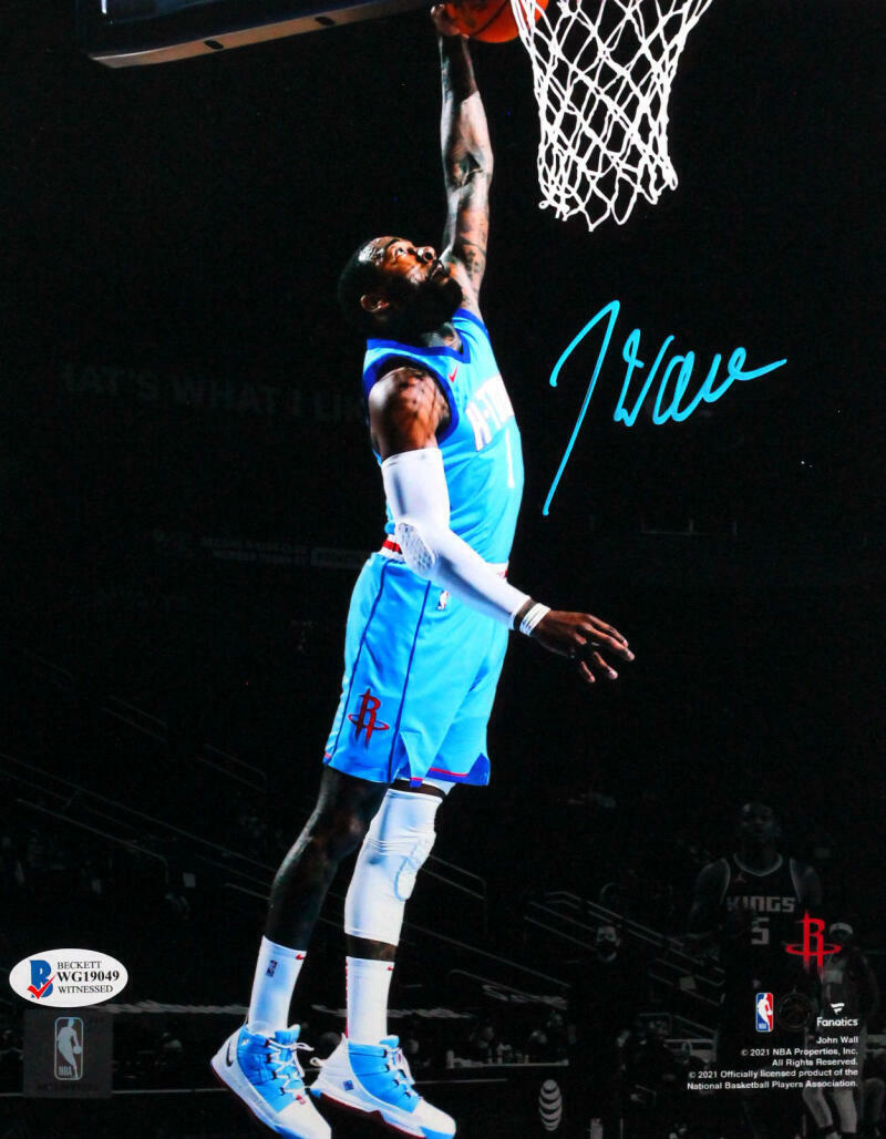 John Wall Signed Houston Rockets 8x10 FP Photo Poster painting Dunking - Beckett Witness *Blue