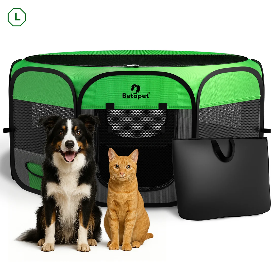 MAXLAPTER Upgraded Pet Dog Playpen for Small/Medium/Large Dogs Indoor/Outdoor, 600D Oxford Fabric Green Portable Cat Playpen Enclosed with Removable Zipper Top and Bottom（L）