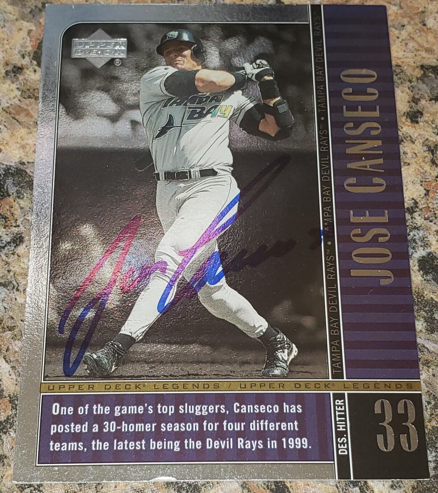 JOSE CANSECO 'TAMPA BAY RAYS' 40/40 CLUB SIGNED BASEBALL CARD *2