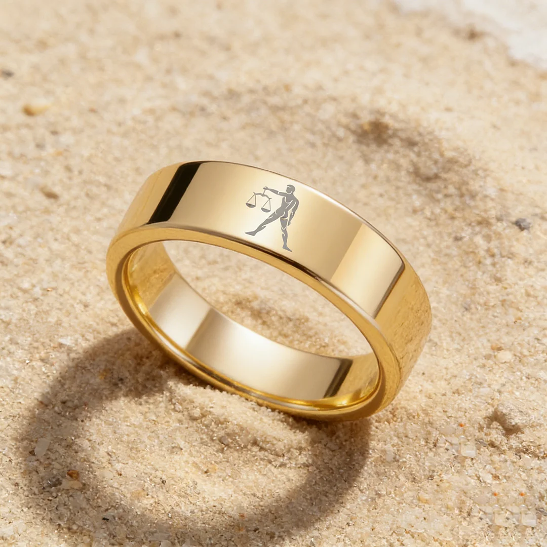 Mens Womens Gold Libra Tungsten Carbide Rings Couple Wedding Band Flat Top Comfort Fit 4MM 6MM 8MM