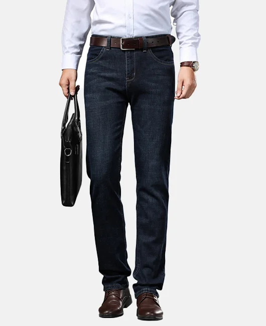 Business Casual Solid Color Denim Straight Leg Jeans 