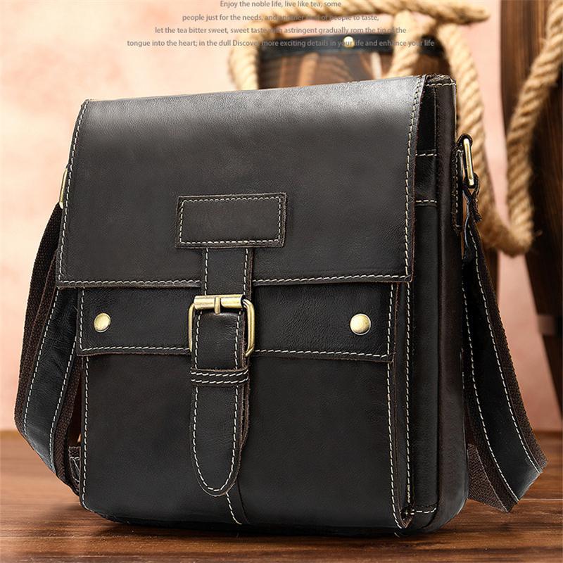 Men's Genuine Leather Solid Color Casual Shoulder Bag Retro Crossbody Bag