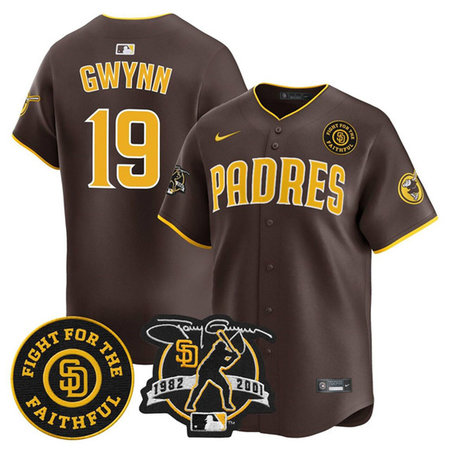 Men's San Diego Padres #19 Tony Gwynn Brown Tony Gwynn & Faithful Patch Limited Jersey