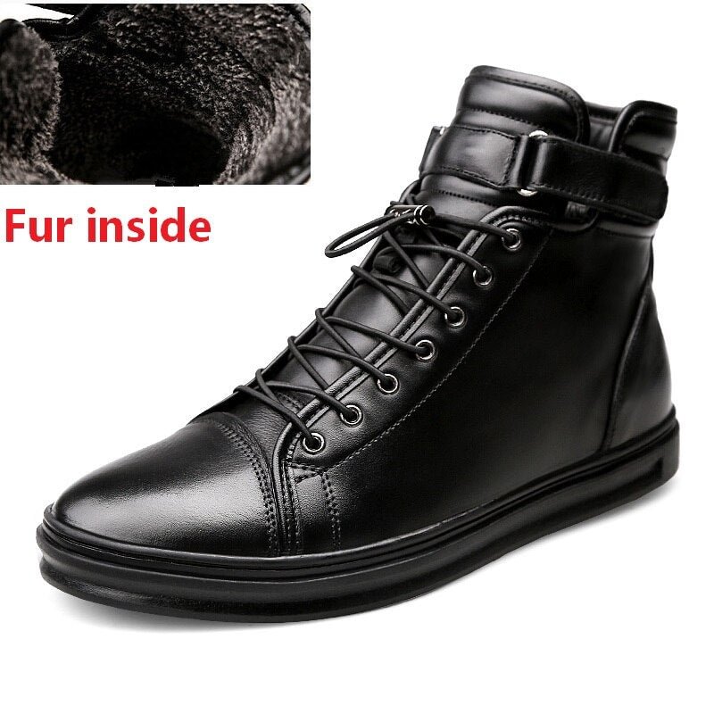 Big Size 38-48 Mens Casual Shoes Genuine Leather High Top Winter Shoes Lace Up Ankle Boots Winter Shoes for Men Warm Footwear
