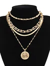 Embossed Portrait Pendant Geometric Chain Retro Multilayer Necklace