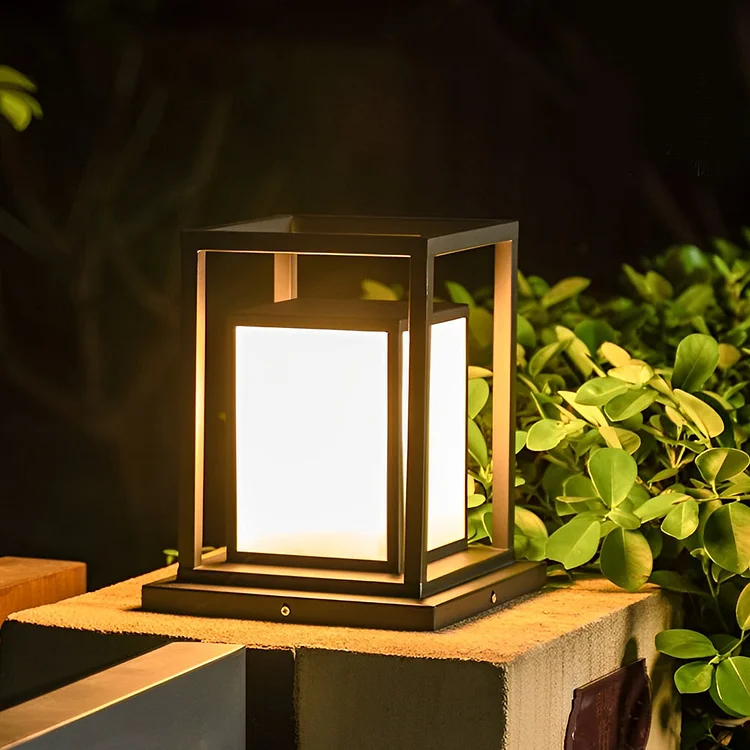 Outdoor Waterproof LED Black Modern Solar Fence Post Lights Pillar Lamp - Appledas