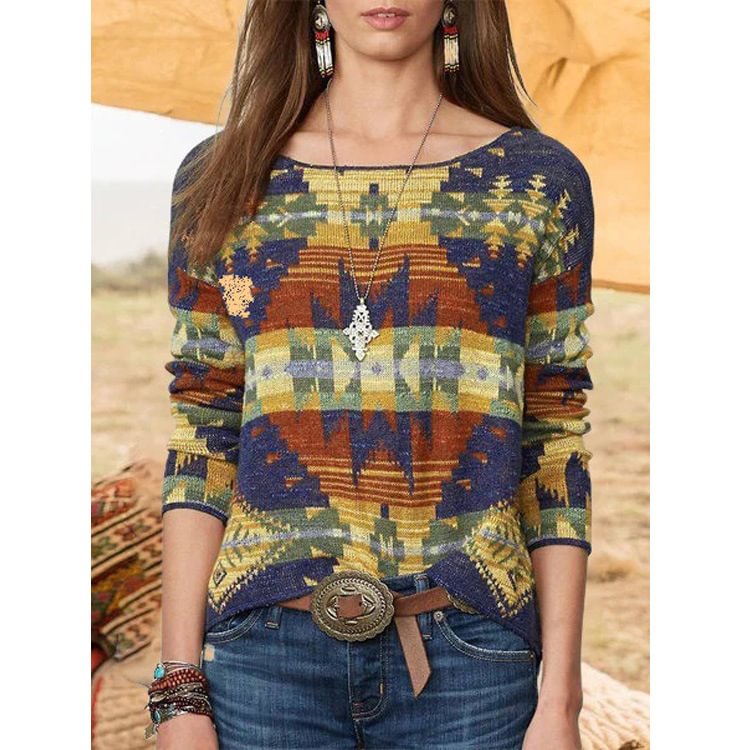 Casual Vintage Print Long Sleeve T-Shirt