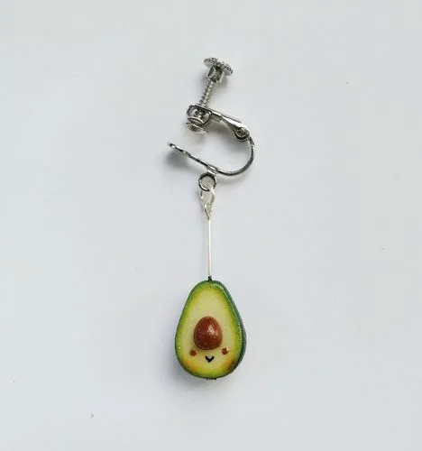 Customized Hand-Made Soft Clay Asymmetric Cute Avocado 925 Silver Earrings Emulational Fruit