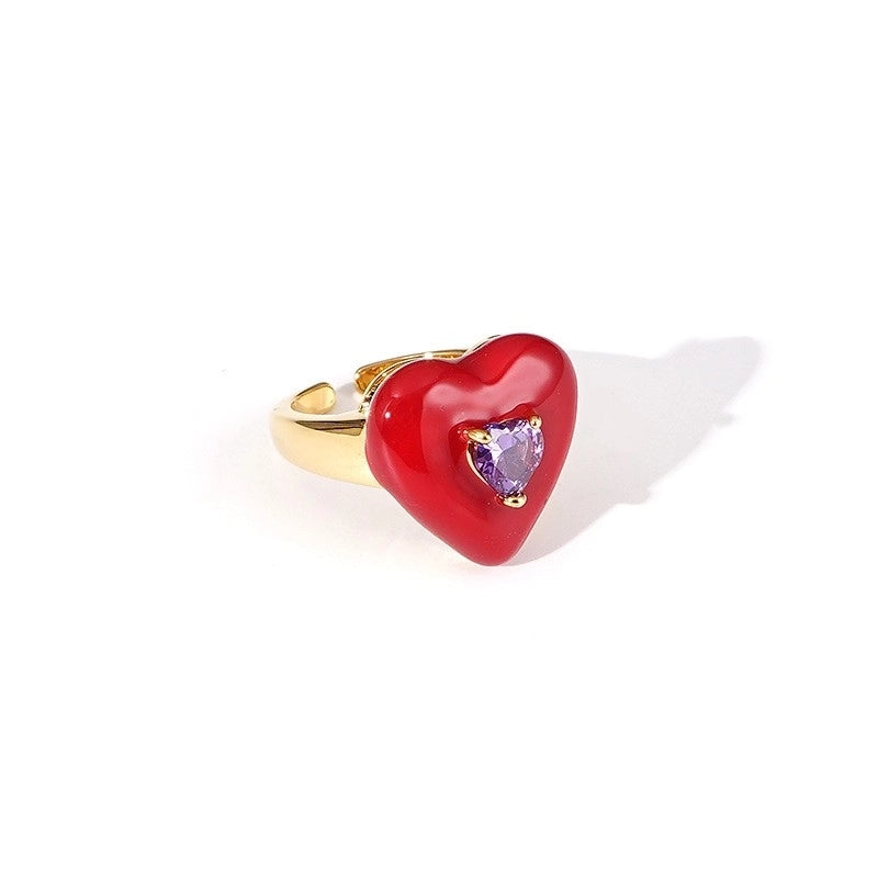 Copper Gold Plated Silver Plated Classical Retro Inlay Heart Shape Zircon Open Rings
